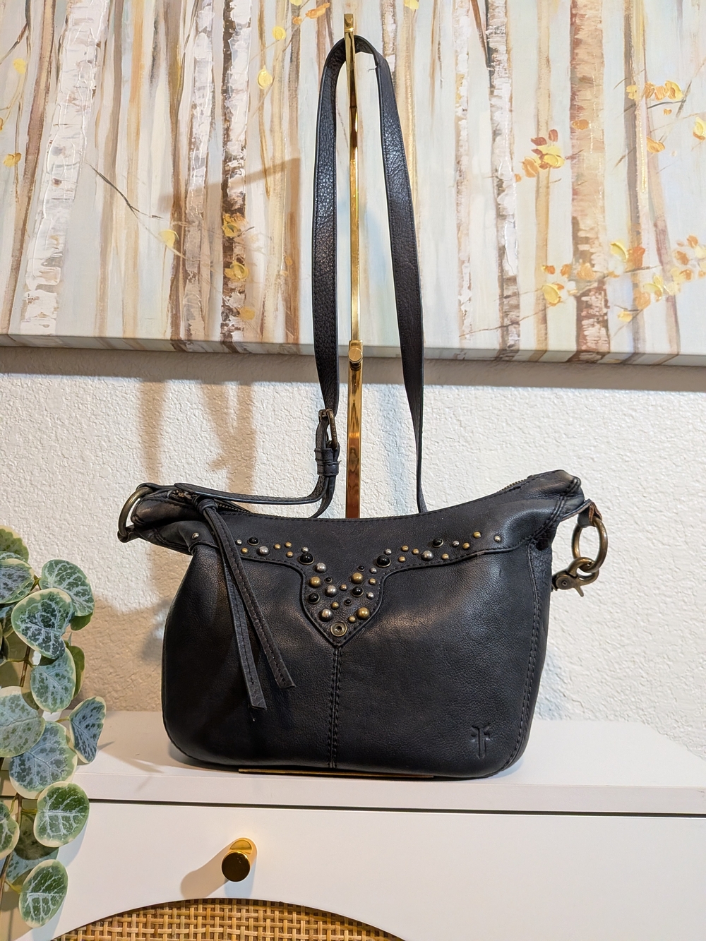 Frye Navy Blue Callie Studded Leather Crossbody Bag